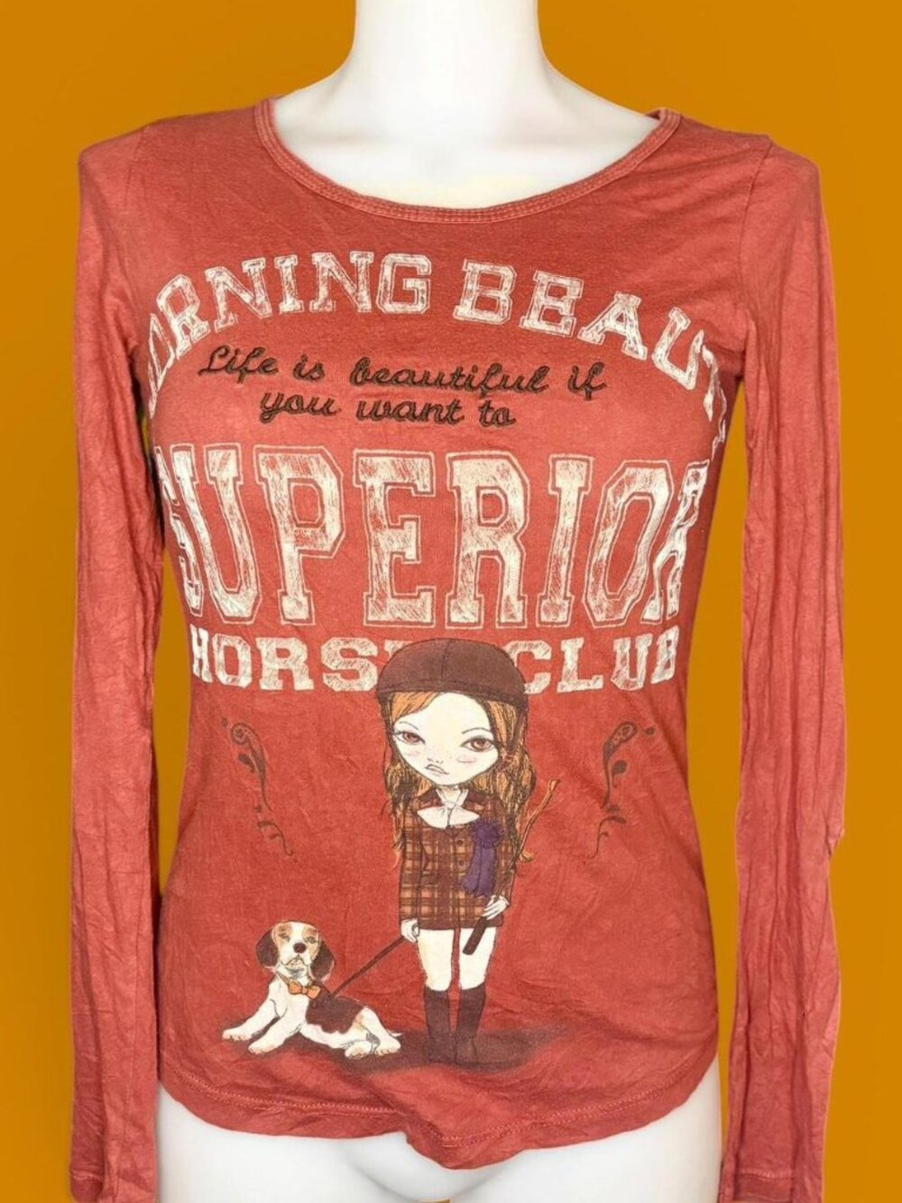 “Superior Horse Club” graphic burnt orange long sleeve top